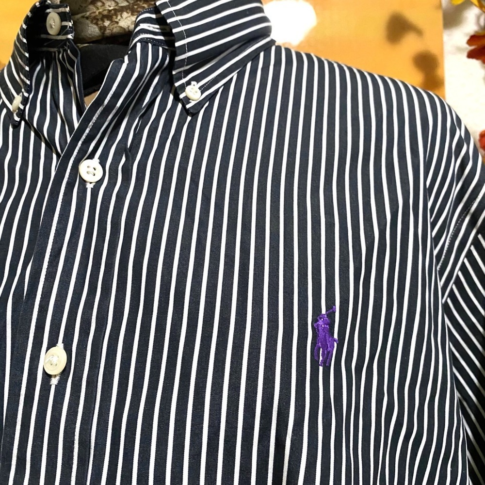 Ralph Lauren Button Down Old Money Preppy Mens Custom Fit XL Navy White Stripe - Picture 5 of 10